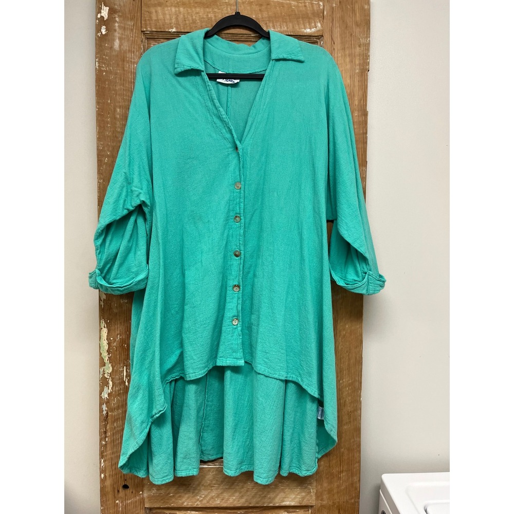 Dunes Tunic Top XL Green Gauze Beach Boho Lagenlook Resort Earthy Minimalist